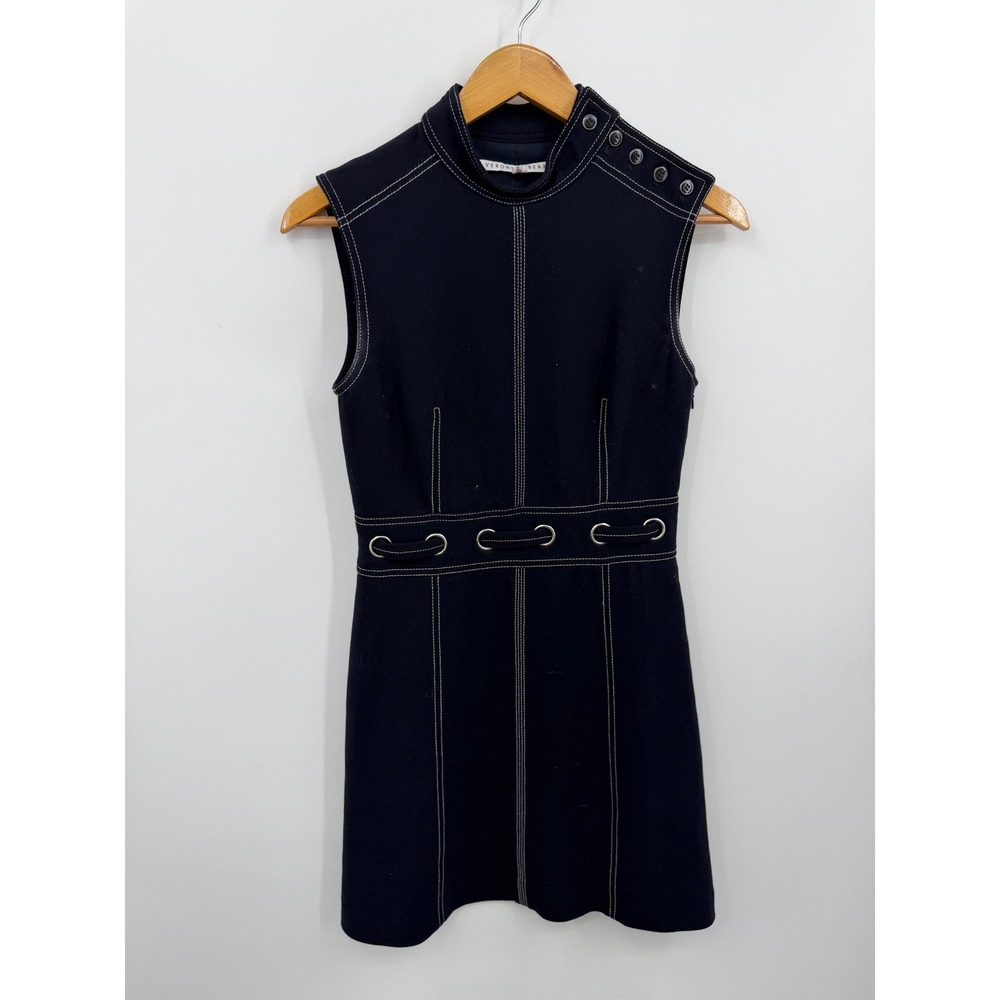 Veronica Beard Sleeveless Mini Dress Women 2 Navy Blue Contrast Stitch Grommet